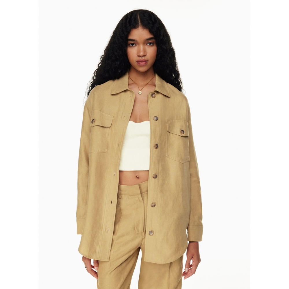 Aritzia Wilfred The Ganna Linen Shirt Jacket Sandy Beige XS Shacket‎